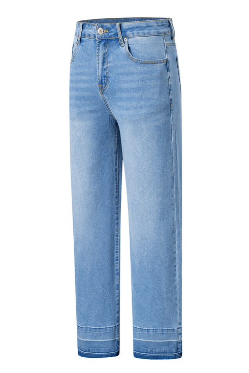 Raw Hem High Waist Straight Leg Loose Jeans